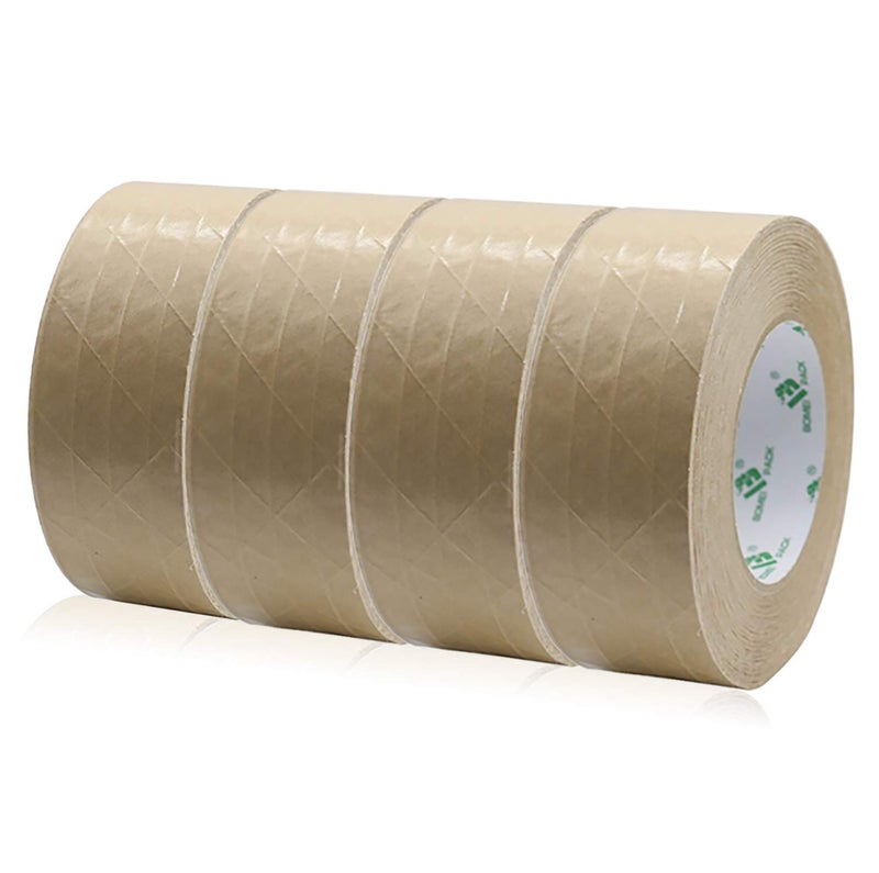 BOMEI PACK 4Rolls Self Adhesive Reinforced Kraft Packing Paper Tape, 2inch* 55yds, Total 220yds Gummed Tape for Heavy Duty Box Packing, Shipping, Moving and Storage, BOMEI PACK - Image 1